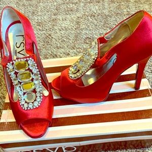 RSVP red satin heels- size 6.5
